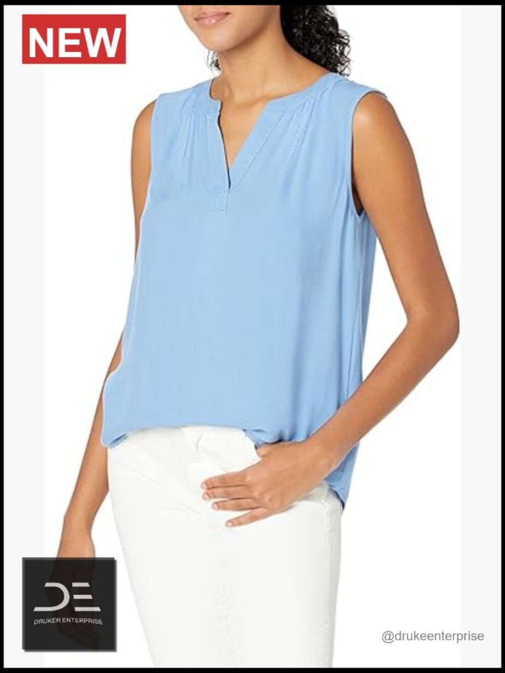 Relaxed Fit Sleeveless V-Neck Woven Shirt - Tank Top